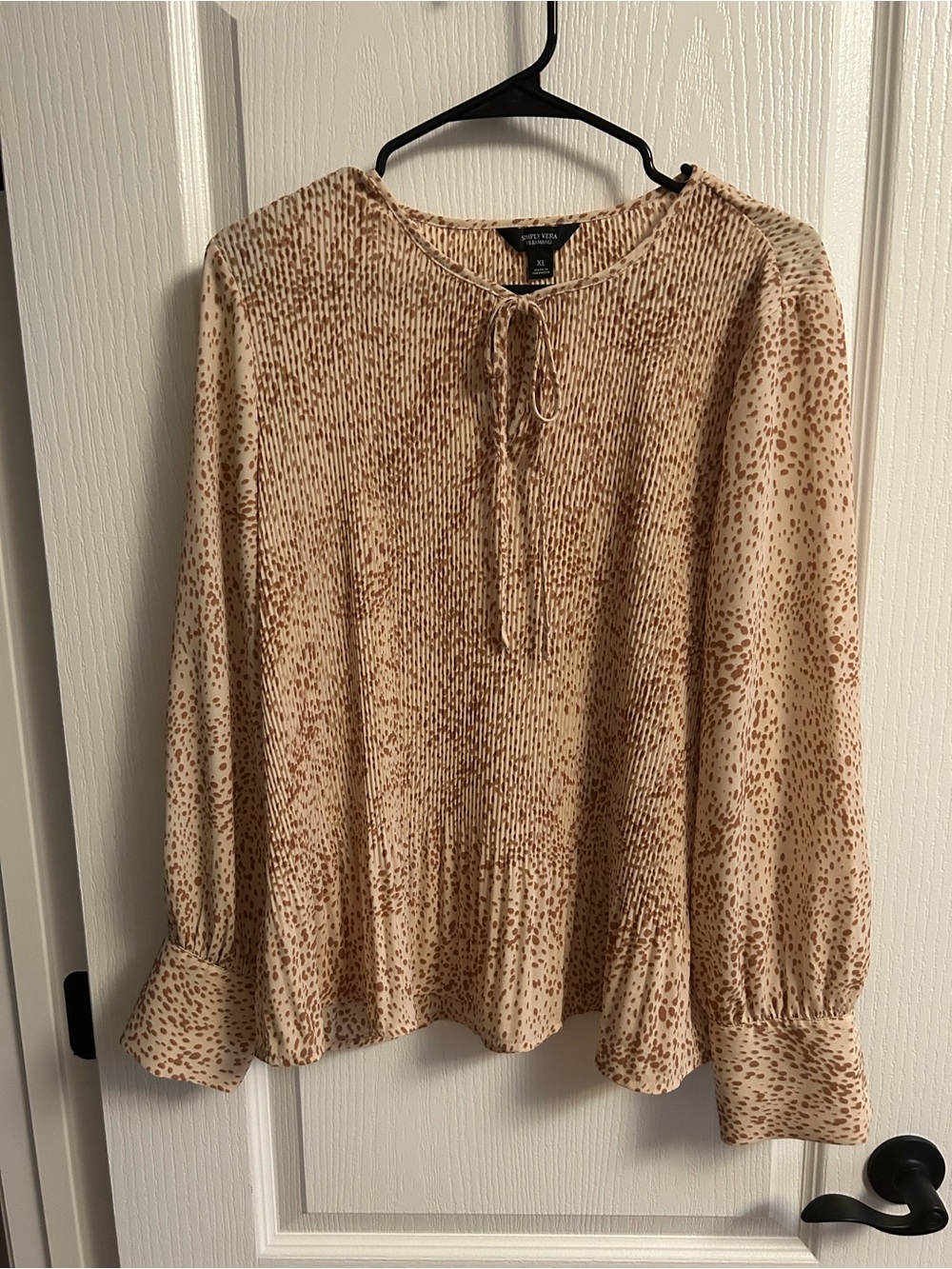 Simply Vera Vera Wang Cream & Tan Printed Peasant Blouse